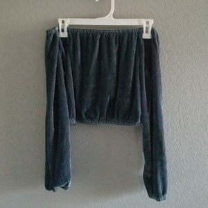 Blue velvet Off the shoulder crop top